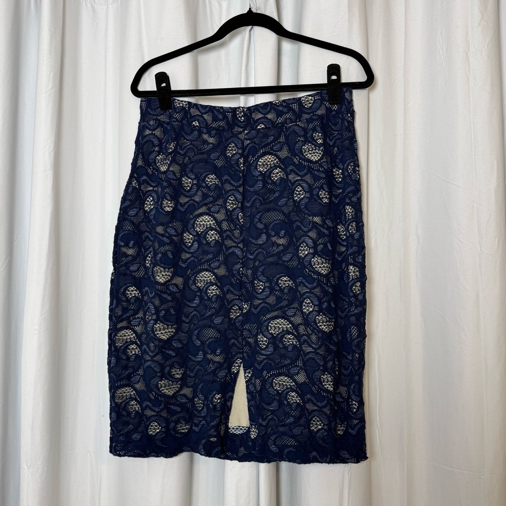 Elana Kattan Lace 2 Piece Skirt Set Wrap Peplum Top Navy Blue Women’s L / M - Picture 13 of 16